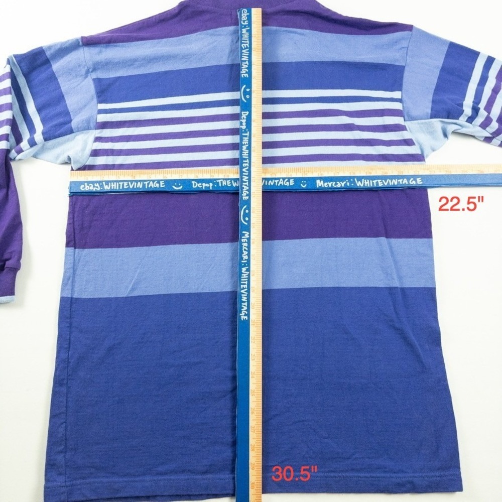 LL Bean Rugby Polo Shirt Mens Large Blue Purple Striped Long Sleeve Vintage USA - Picture 5 of 7